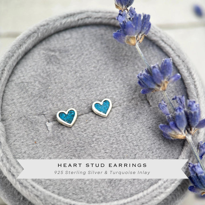 Tiny Turquoise Sterling Silver Heart Stud - Inlay Post Earrings - SunlightSilver