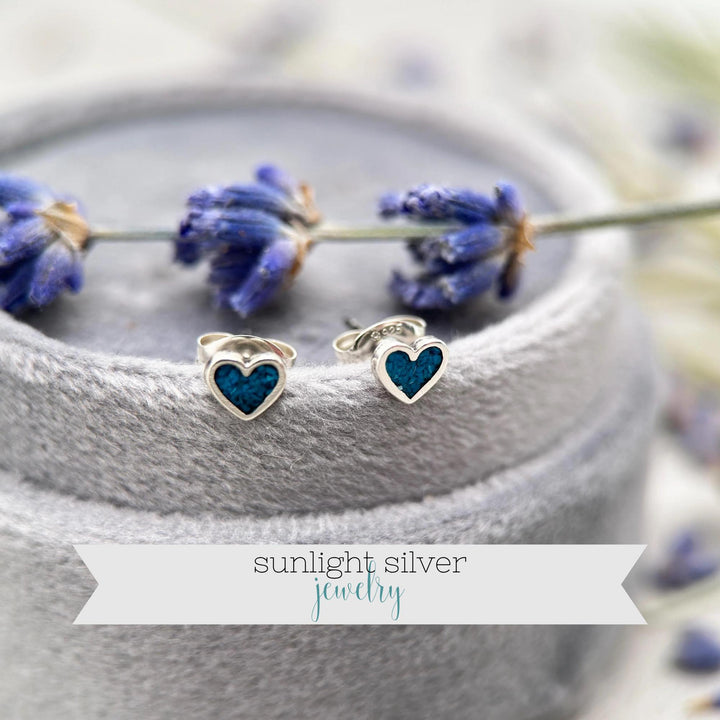 Tiny Turquoise Sterling Silver Heart Stud - Inlay Post Earrings - SunlightSilver