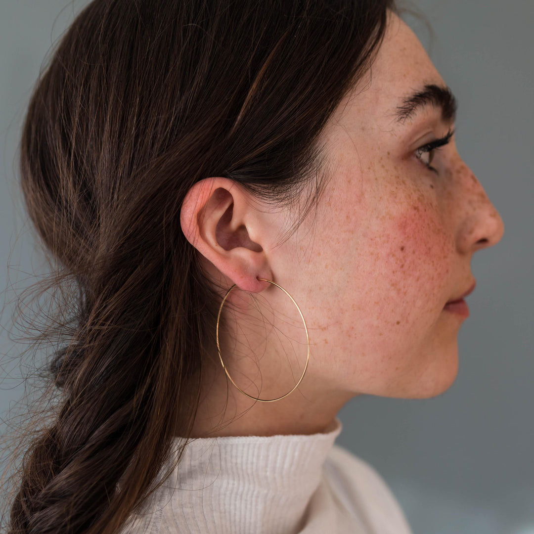 Minimalist Gold Hoops | Everyday 14k Yellow Gold Earrings | Classic Dainty Lightweight Thin - SunlightSilver