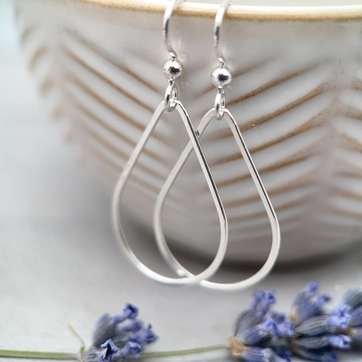 Sterling Silver Teardrop Hoop Earrings - Everyday Minimalist Lightweight Statement Earrings, Gift for Her - SunlightSilver
