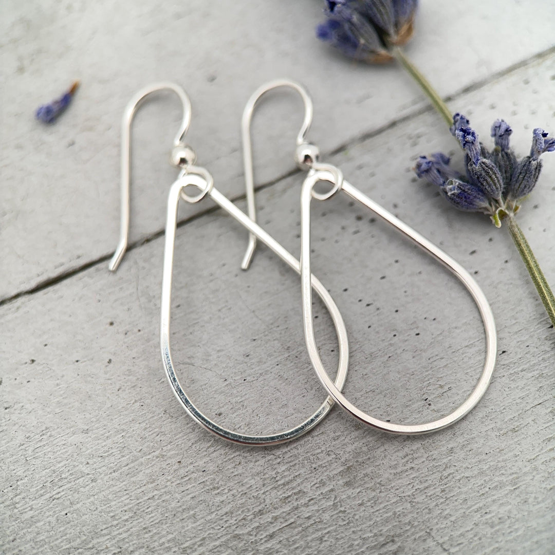 Sterling Silver Teardrop Hoop Earrings - Everyday Minimalist Lightweight Statement Earrings, Gift for Her - SunlightSilver