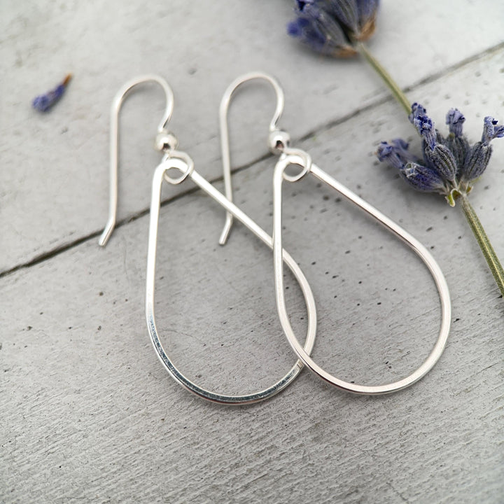 Sterling Silver Teardrop Hoop Earrings - Everyday Minimalist Lightweight Statement Earrings, Gift for Her - SunlightSilver