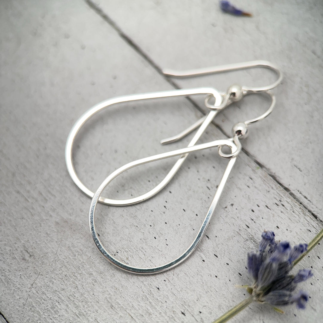 Sterling Silver Teardrop Hoop Earrings - Everyday Minimalist Lightweight Statement Earrings, Gift for Her - SunlightSilver