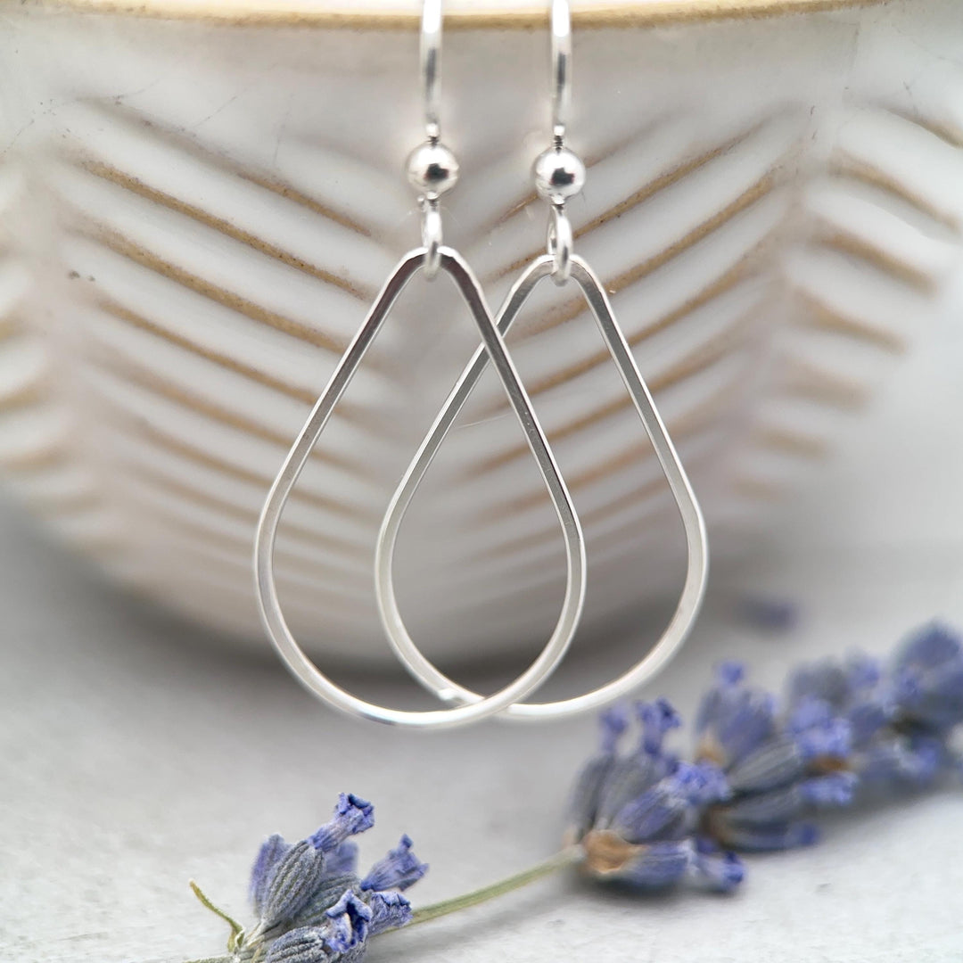 Sterling Silver Teardrop Hoop Earrings - Everyday Minimalist Lightweight Statement Earrings, Gift for Her - SunlightSilver