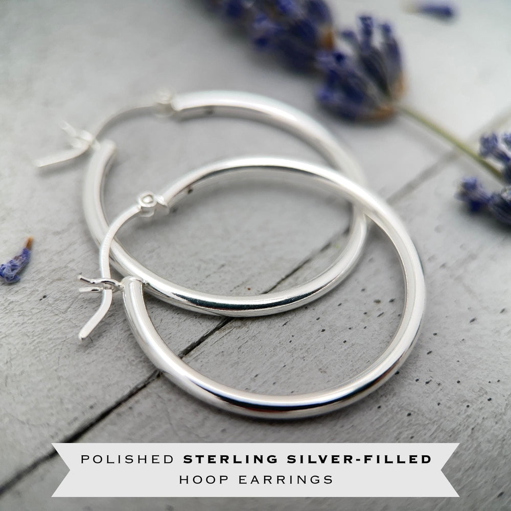 Sterling Silver Hoop Earrings 1.5 inch | 40mm x 3mm Thick Silver Filled Hoops, Bold Lightweight Hinged | Everyday Statement Silver Jewelry - SunlightSilver