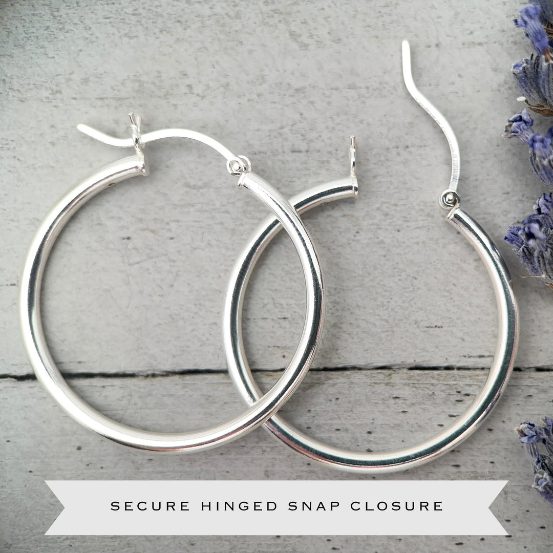 Sterling Silver Hoop Earrings 1.5 inch | 40mm x 3mm Thick Silver Filled Hoops, Bold Lightweight Hinged | Everyday Statement Silver Jewelry - SunlightSilver