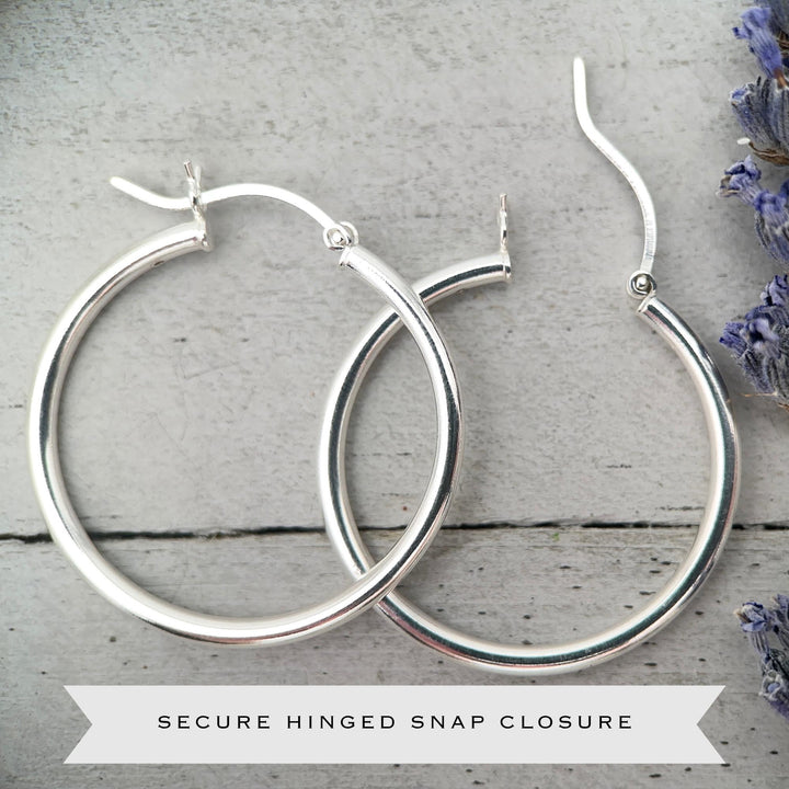 Sterling Silver Hoop Earrings 1.5 inch | 40mm x 3mm Thick Silver Filled Hoops, Bold Lightweight Hinged | Everyday Statement Silver Jewelry - SunlightSilver