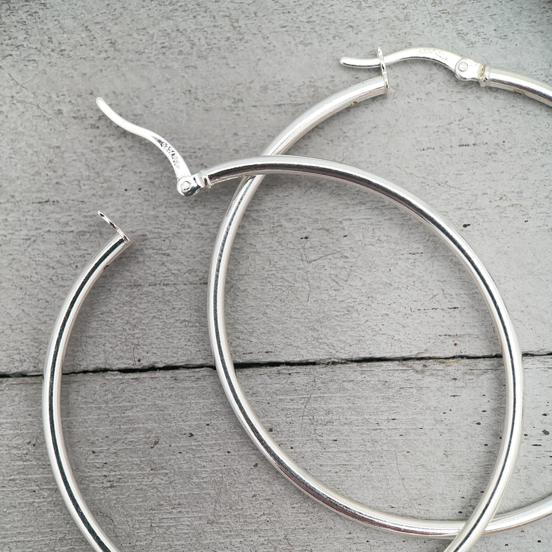 Sterling Silver Hoops - 1 Inch, Solid 925, Classic Minimalist Everyday Earrings - SunlightSilver