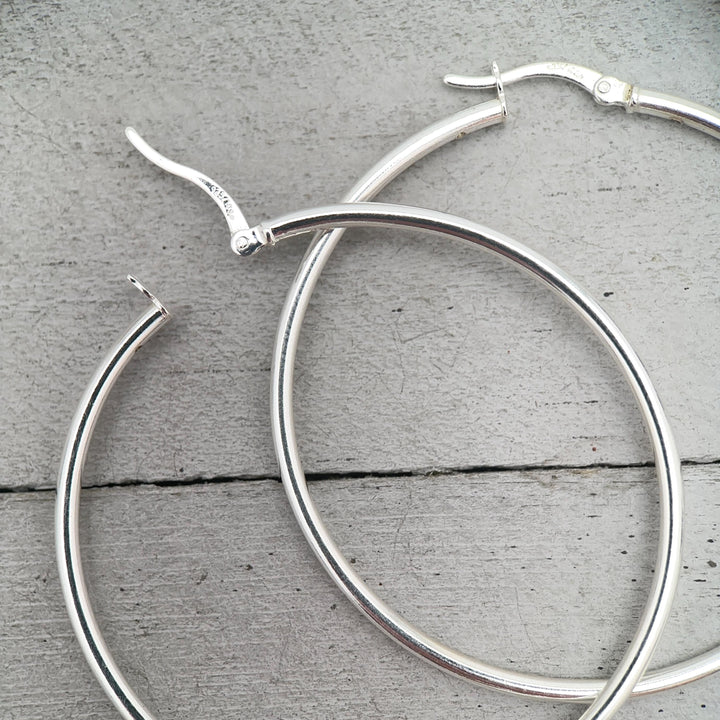 Sterling Silver Hoops - 1 Inch, Solid 925, Classic Minimalist Everyday Earrings - SunlightSilver