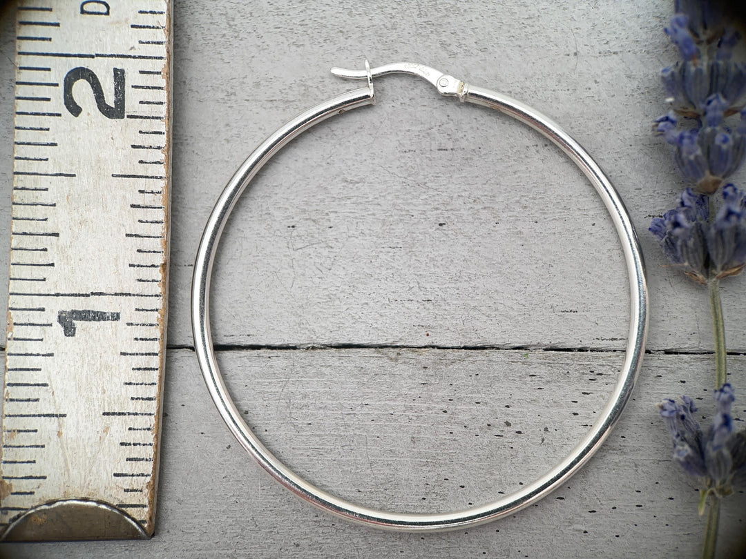 Sterling Silver Hoops - 1 Inch, Solid 925, Classic Minimalist Everyday Earrings - SunlightSilver