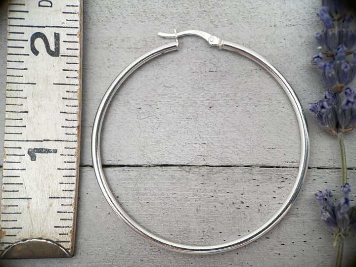Sterling Silver Hoops - 1 Inch, Solid 925, Classic Minimalist Everyday Earrings - SunlightSilver