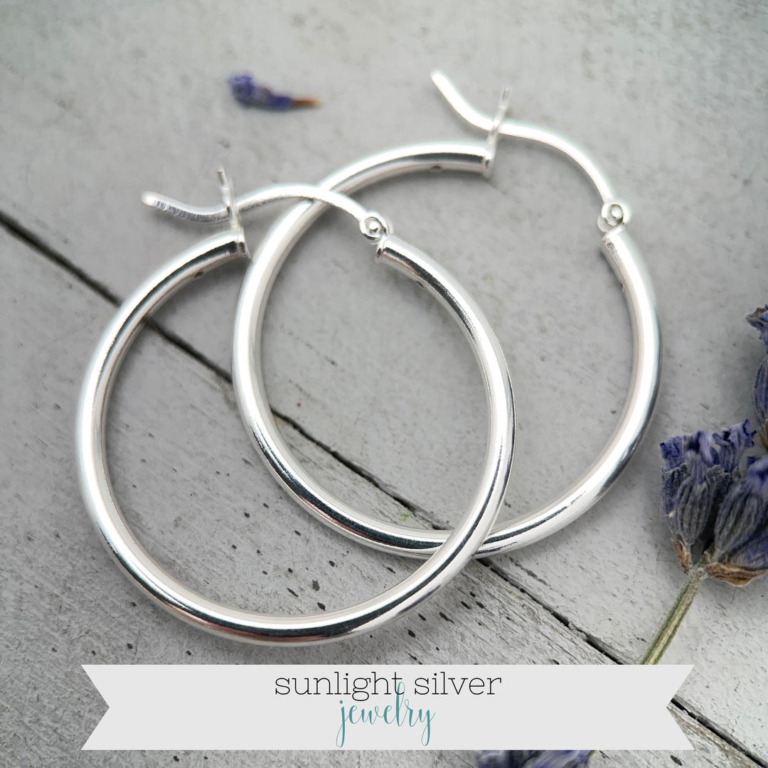 Sterling Silver Hoop Earrings 1.5 inch | 40mm x 3mm Thick Silver Filled Hoops, Bold Lightweight Hinged | Everyday Statement Silver Jewelry - SunlightSilver