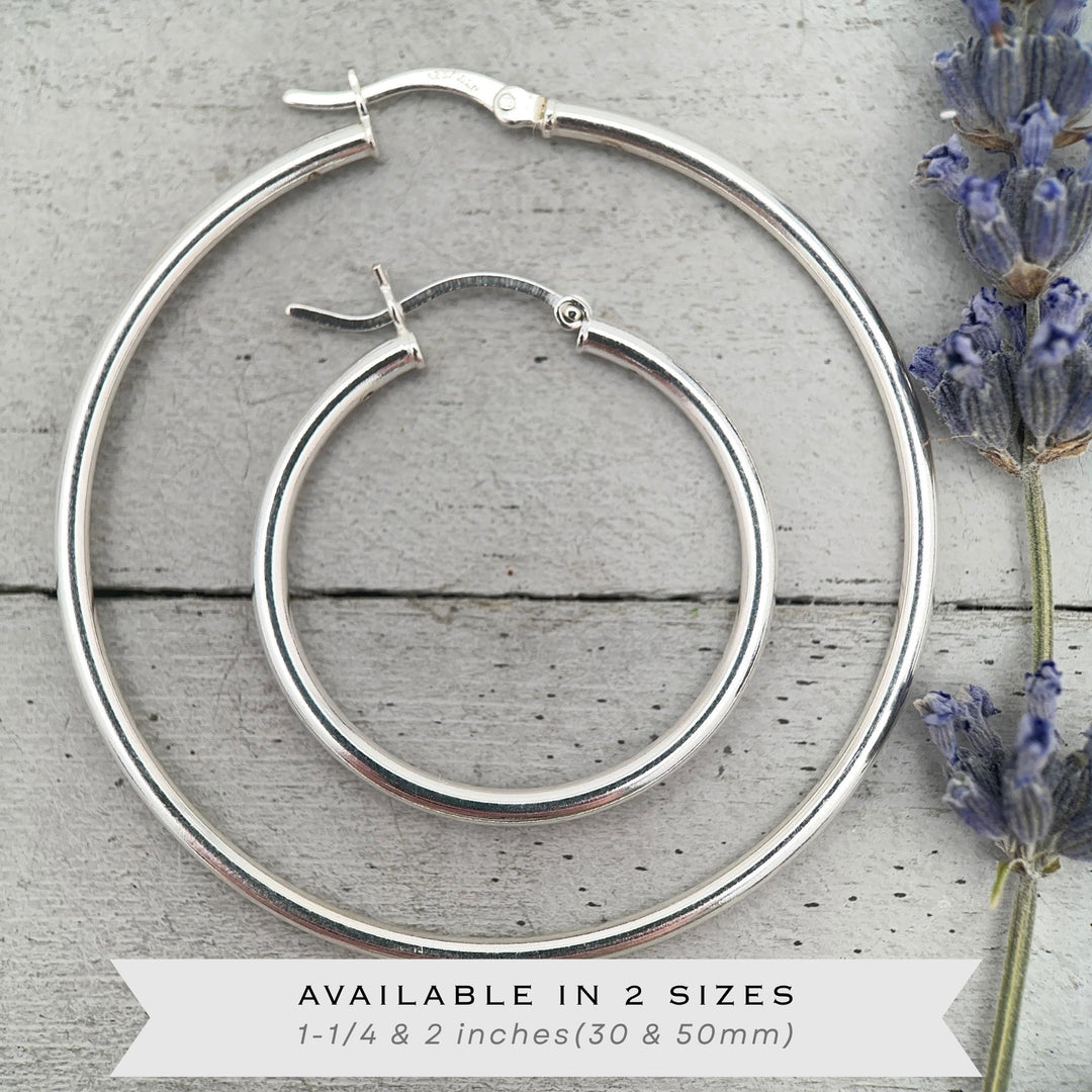 Sterling Silver Hoops - 1 Inch, Solid 925, Classic Minimalist Everyday Earrings - SunlightSilver