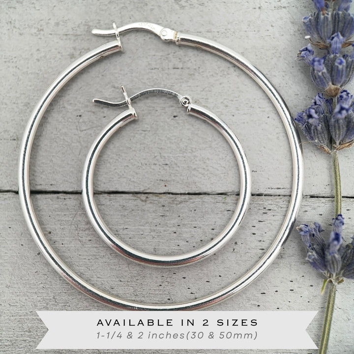 Sterling Silver Hoops - 1 Inch, Solid 925, Classic Minimalist Everyday Earrings - SunlightSilver