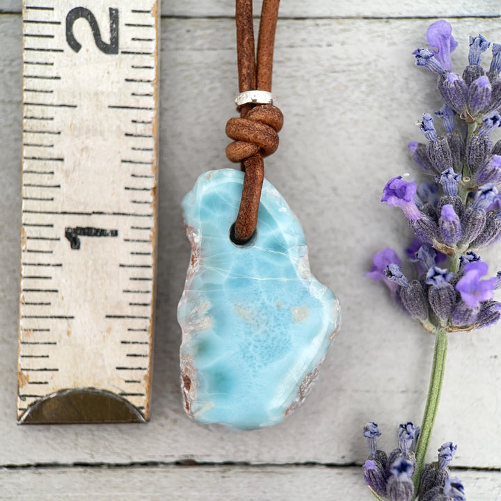 Larimar Star Necklace - Genuine Larimar Pendant, Leather Necklace, Blue Larimar Jewelry, Ocean Inspired Gift - SunlightSilver