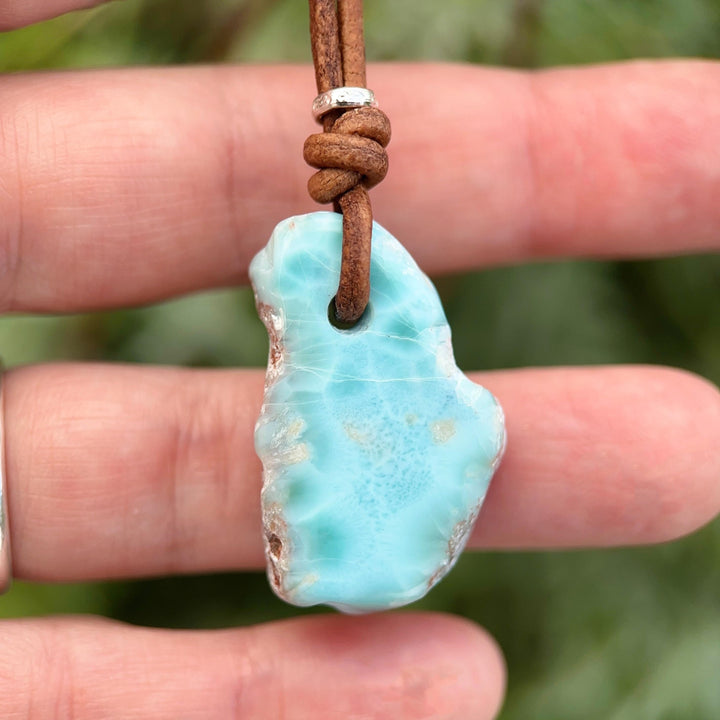 Larimar Star Necklace - Genuine Larimar Pendant, Leather Necklace, Blue Larimar Jewelry, Ocean Inspired Gift - SunlightSilver