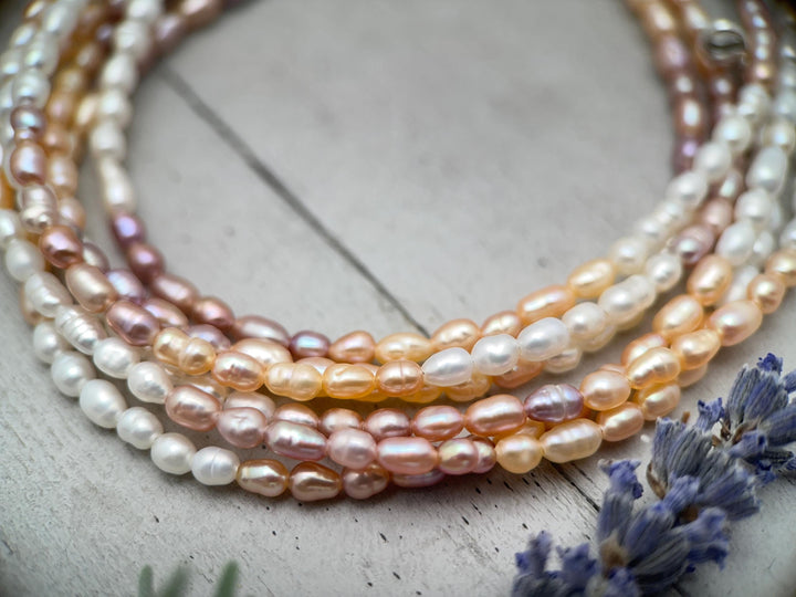 Multicolor Freshwater Pearl Necklace - Sterling Silver, Pink Peach White Pearl Jewelry, Baroque Rice Layering Necklace, Gift for Her - SunlightSilver