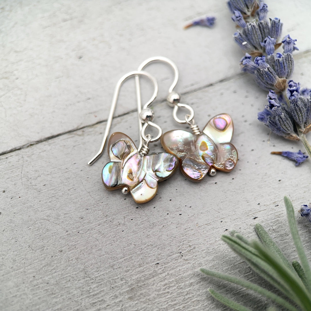 Aventurine Butterfly and Solid 925 Sterling Silver Earrings. Carved Gemstone LAST PAIR - SunlightSilver