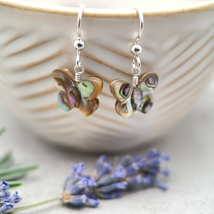 Aventurine Butterfly and Solid 925 Sterling Silver Earrings. Carved Gemstone LAST PAIR - SunlightSilver
