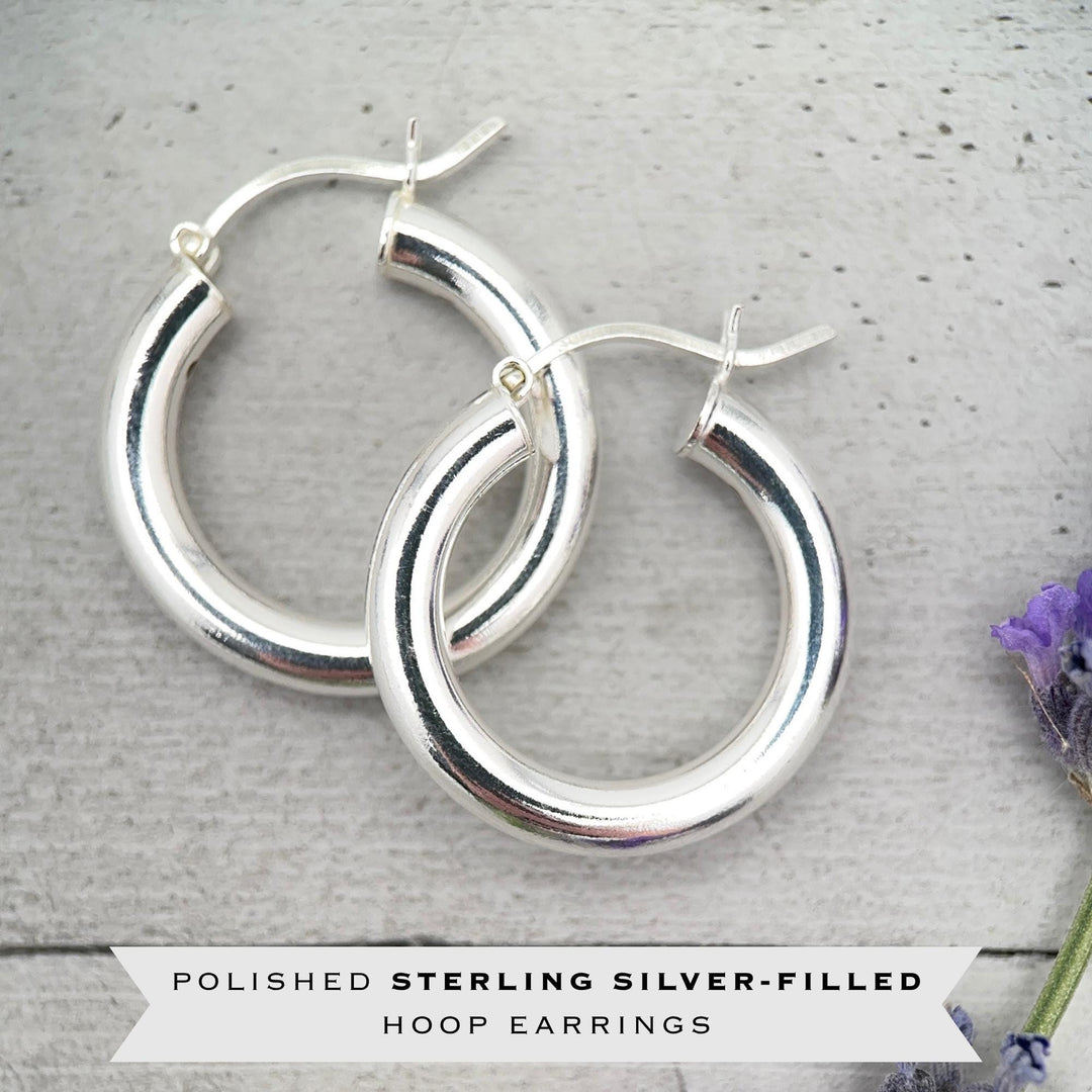 Sterling Silver Hoop Earrings 25mm - Thick Silver Filled Hoops, Bold Lightweight Hinged Hoop Earrings, Everyday Statement Earrings - SunlightSilver