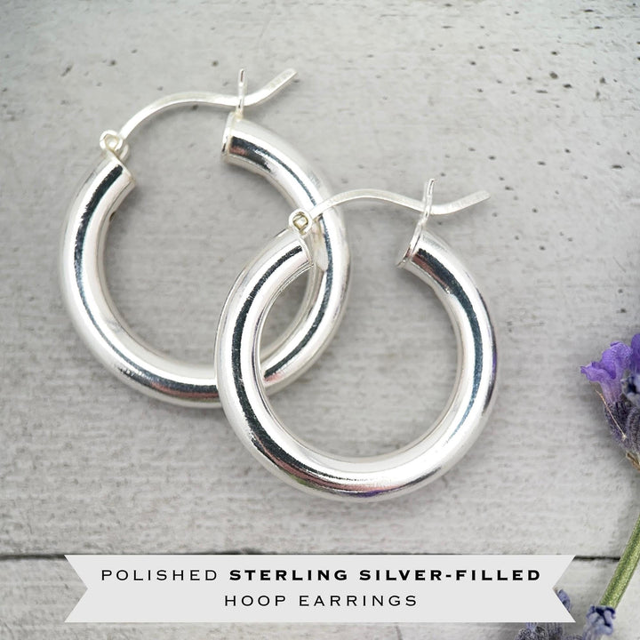 Sterling Silver Hoop Earrings 25mm - Thick Silver Filled Hoops, Bold Lightweight Hinged Hoop Earrings, Everyday Statement Earrings - SunlightSilver