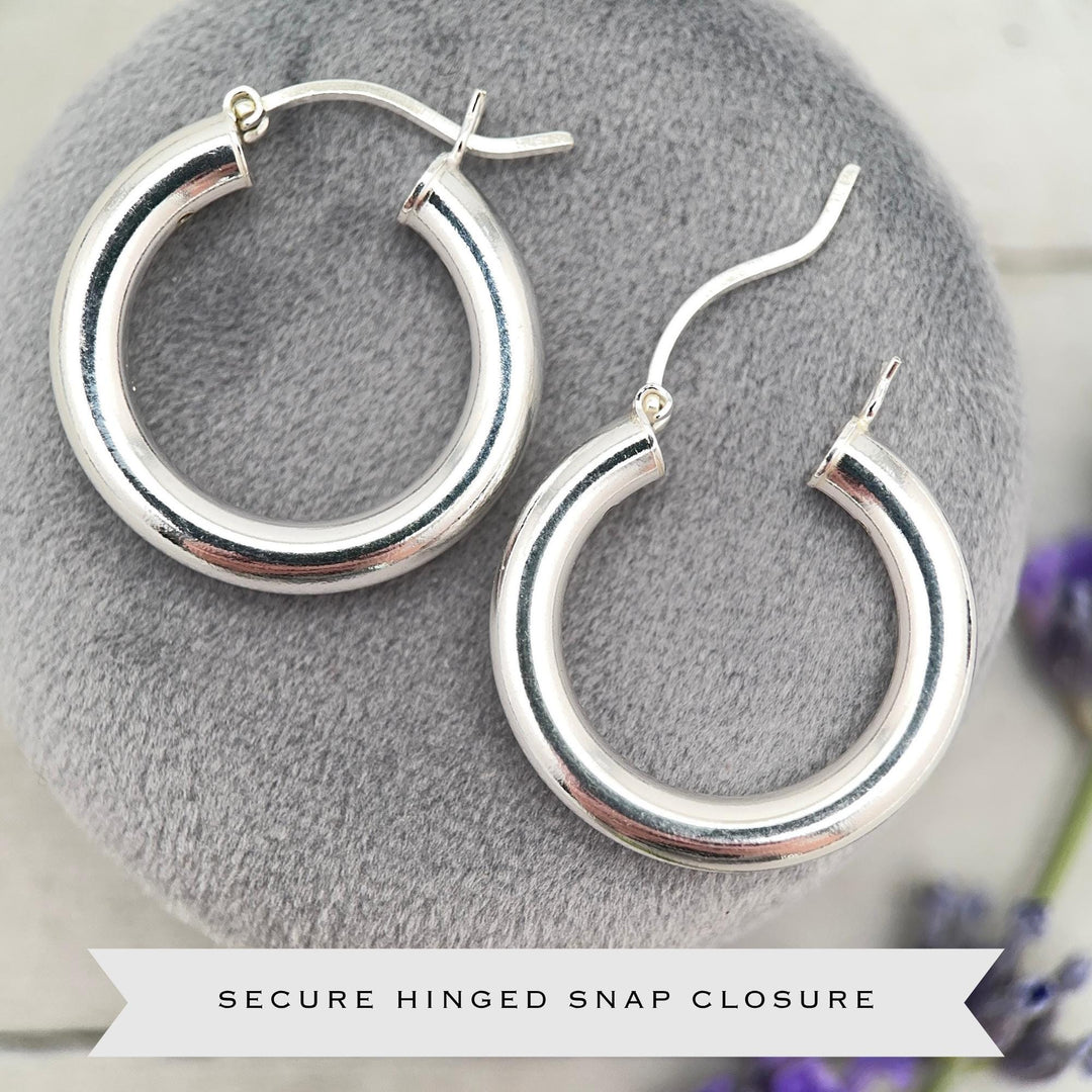 Sterling Silver Hoop Earrings 25mm - Thick Silver Filled Hoops, Bold Lightweight Hinged Hoop Earrings, Everyday Statement Earrings - SunlightSilver