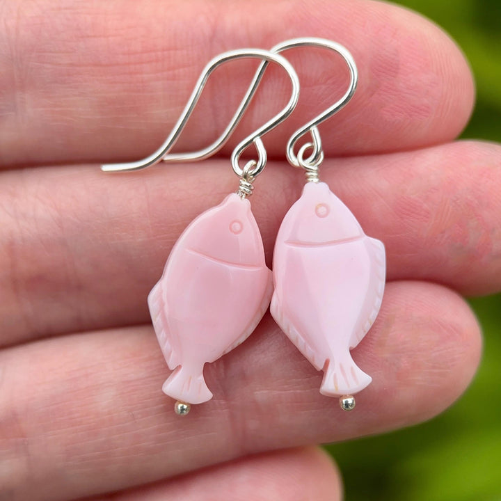 Fish Earrings - Cultured Recycled Faux "Sea Glass" - Rustic Brown Leather - Sterling Silver - Sea Foam Green - Tropical Beach Vibes - SunlightSilver