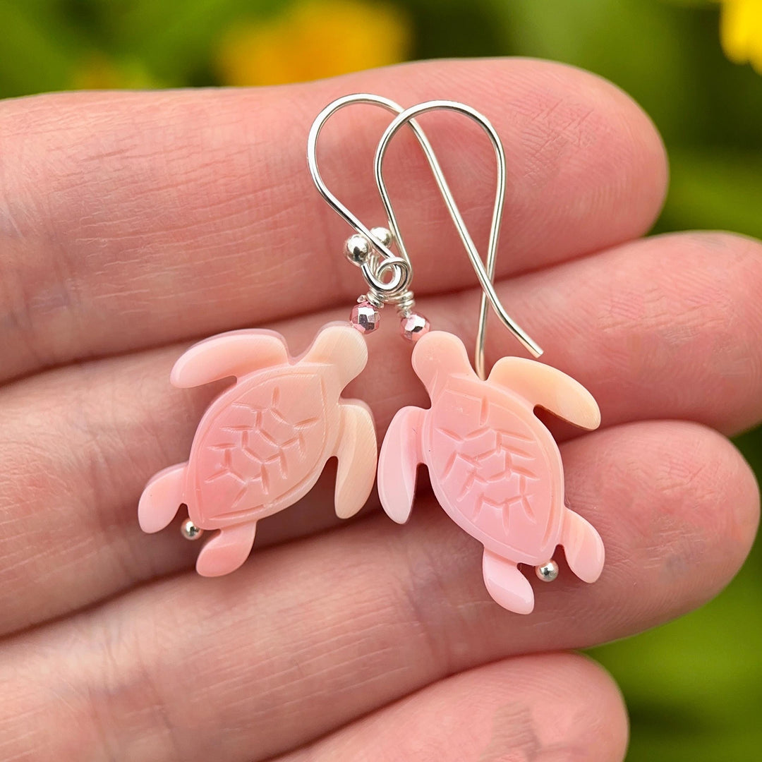 Sea Turtle Earrings - Cultured Recycled Faux "Sea Glass" Tortuga - Solid 925 Sterling Silver - Choose Your Color - Tropical Beach Vibes - SunlightSilver