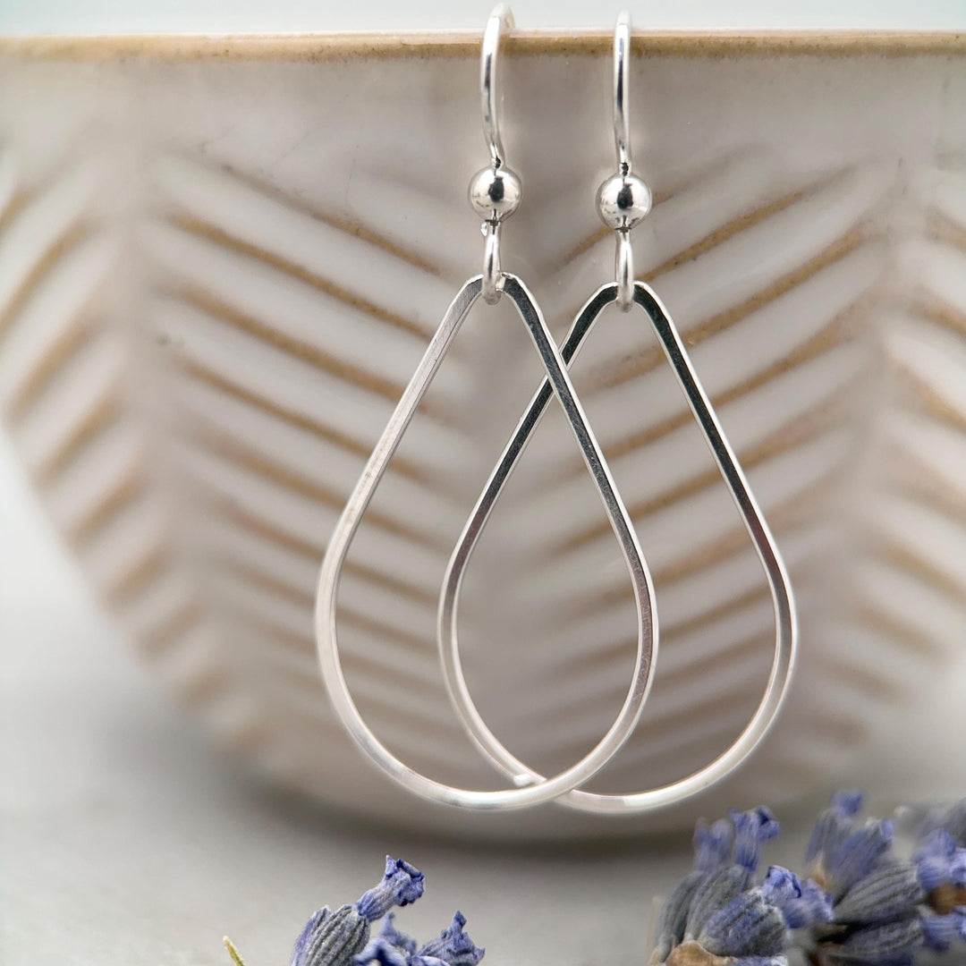 Sterling Silver Teardrop Hoop Earrings - Everyday Minimalist Lightweight Statement Earrings, Gift for Her - SunlightSilver