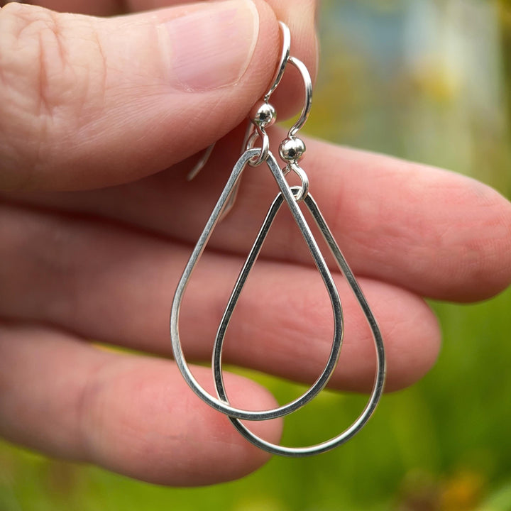 Sterling Silver Teardrop Hoop Earrings - Everyday Minimalist Lightweight Statement Earrings, Gift for Her - SunlightSilver