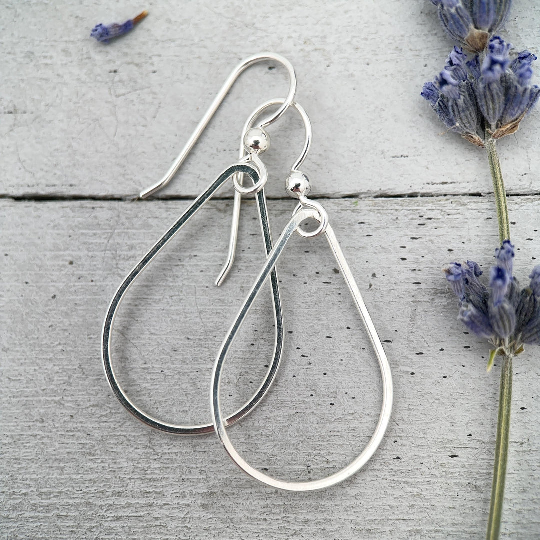 Sterling Silver Teardrop Hoop Earrings - Everyday Minimalist Lightweight Statement Earrings, Gift for Her - SunlightSilver