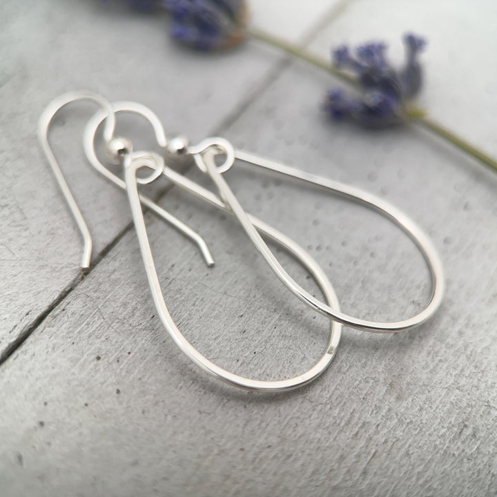 Sterling Silver Teardrop Hoop Earrings - Everyday Minimalist Lightweight Statement Earrings, Gift for Her - SunlightSilver