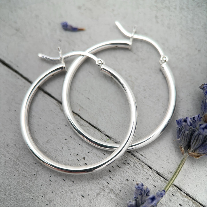 Sterling Silver Hoops - 1 Inch, Solid 925, Classic Minimalist Everyday Earrings - SunlightSilver