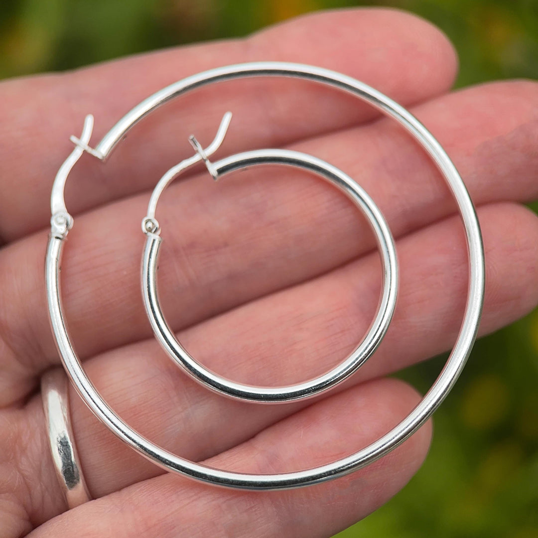 Sterling Silver Hoops - 1 Inch, Solid 925, Classic Minimalist Everyday Earrings - SunlightSilver