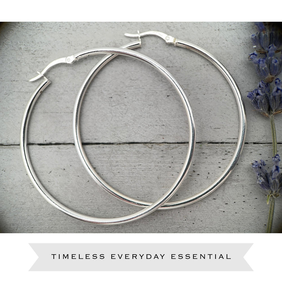 Sterling Silver Hoops - 1 Inch, Solid 925, Classic Minimalist Everyday Earrings - SunlightSilver
