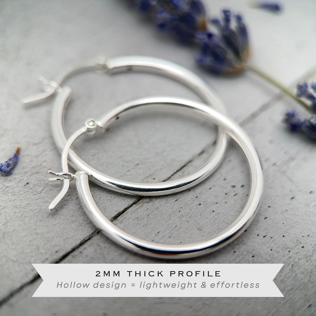 Sterling Silver Hoops - 1 Inch, Solid 925, Classic Minimalist Everyday Earrings - SunlightSilver