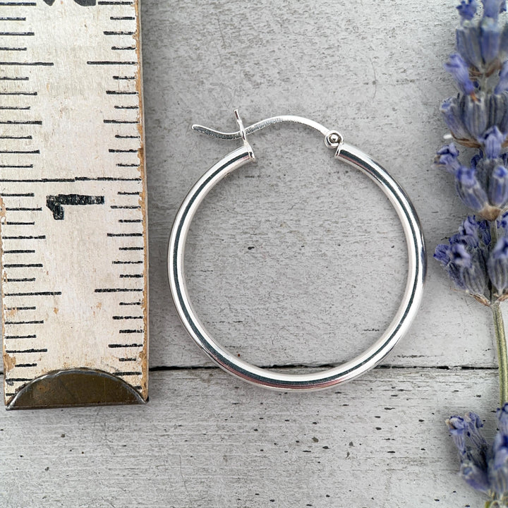 Sterling Silver Hoops - 1 Inch, Solid 925, Classic Minimalist Everyday Earrings - SunlightSilver