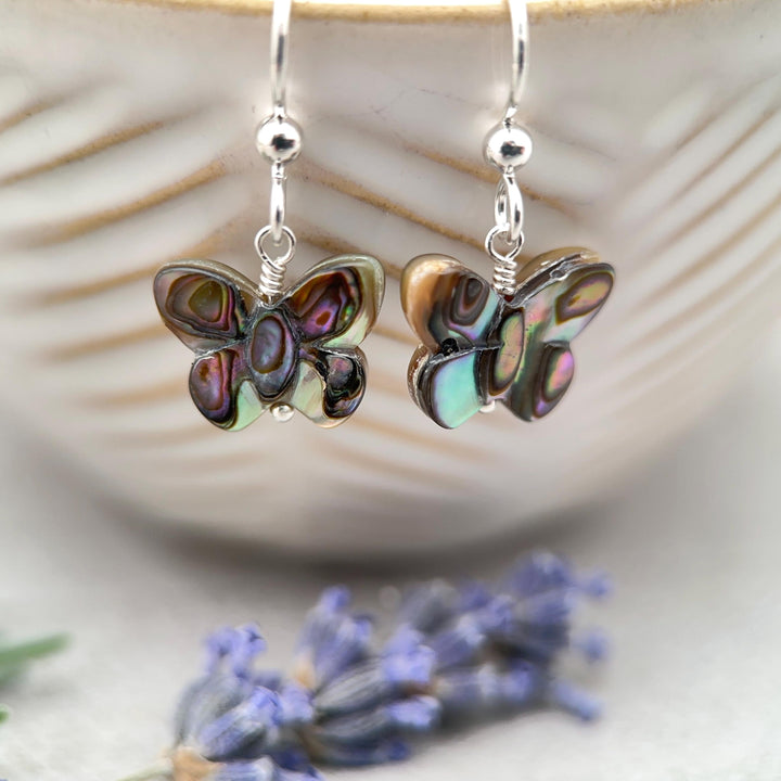 Aventurine Butterfly and Solid 925 Sterling Silver Earrings. Carved Gemstone LAST PAIR - SunlightSilver