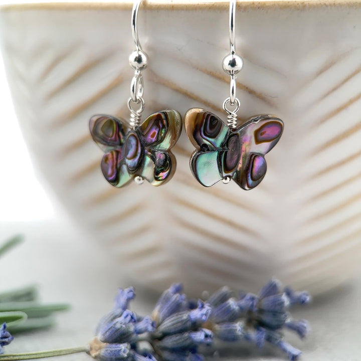 Aventurine Butterfly and Solid 925 Sterling Silver Earrings. Carved Gemstone LAST PAIR - SunlightSilver