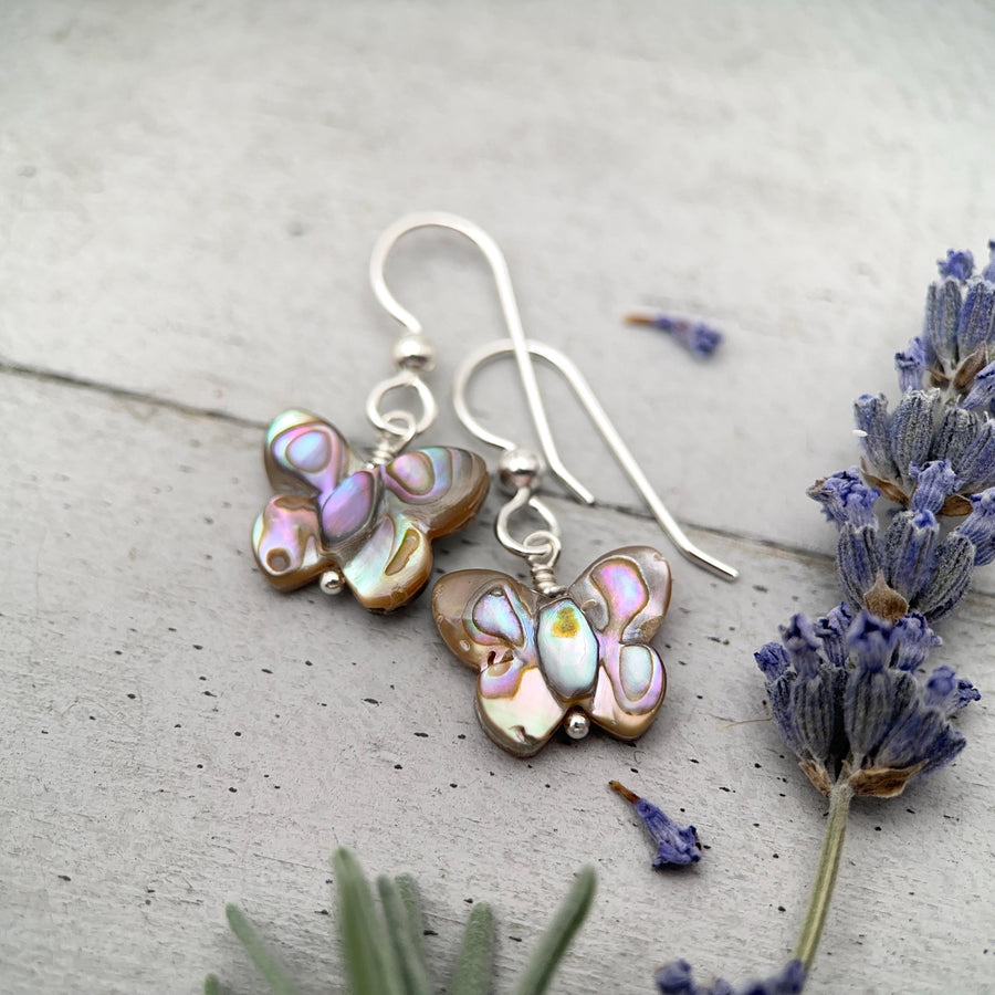 Aventurine Butterfly and Solid 925 Sterling Silver Earrings. Carved Gemstone LAST PAIR - SunlightSilver
