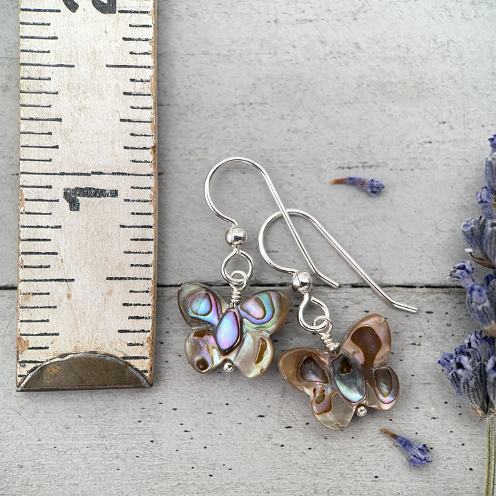 Aventurine Butterfly and Solid 925 Sterling Silver Earrings. Carved Gemstone LAST PAIR - SunlightSilver
