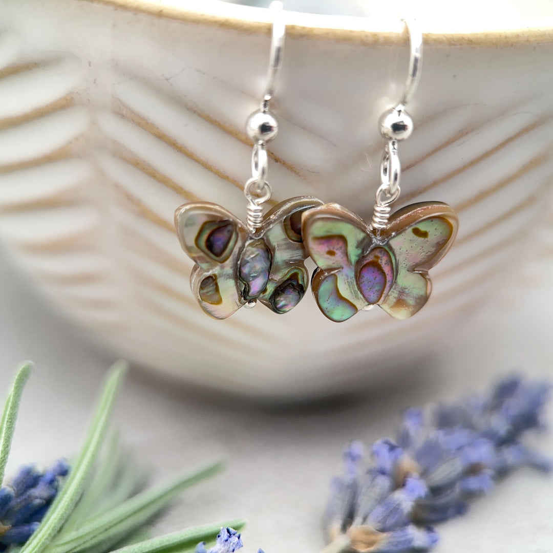 Aventurine Butterfly and Solid 925 Sterling Silver Earrings. Carved Gemstone LAST PAIR - SunlightSilver