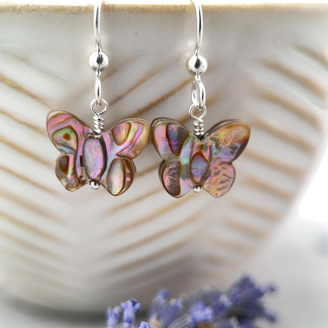 Aventurine Butterfly and Solid 925 Sterling Silver Earrings. Carved Gemstone LAST PAIR - SunlightSilver