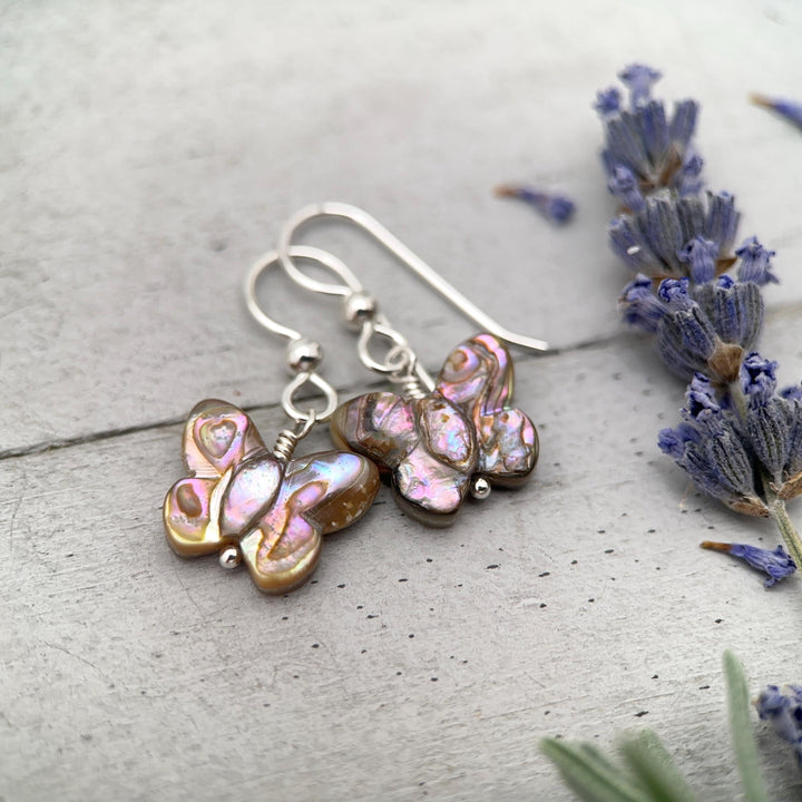 Aventurine Butterfly and Solid 925 Sterling Silver Earrings. Carved Gemstone LAST PAIR - SunlightSilver