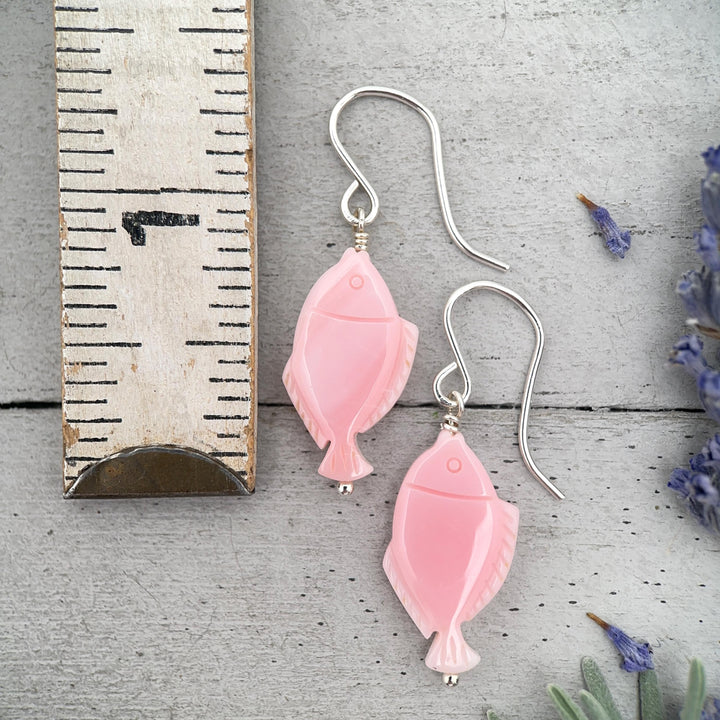 Fish Earrings - Cultured Recycled Faux "Sea Glass" - Rustic Brown Leather - Sterling Silver - Sea Foam Green - Tropical Beach Vibes - SunlightSilver