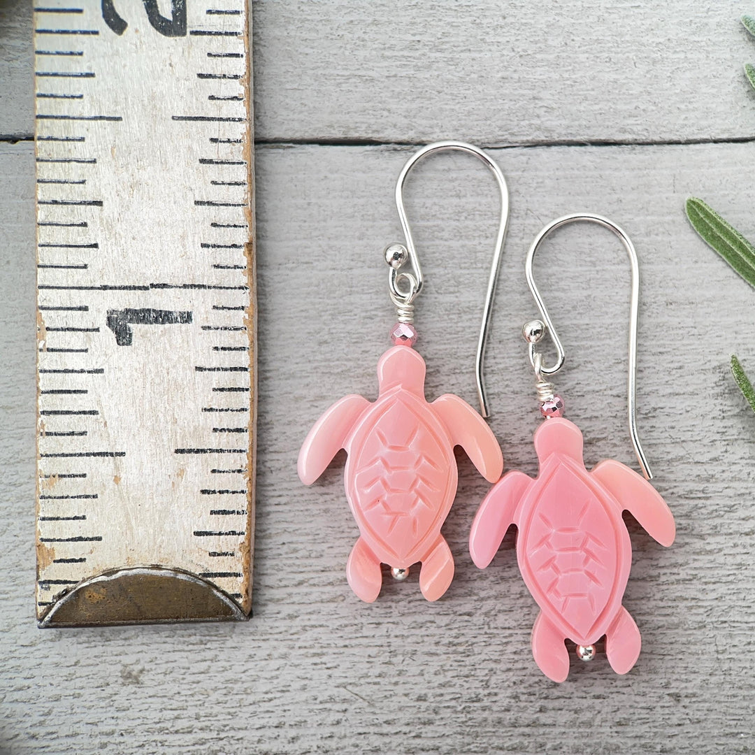 Sea Turtle Earrings - Cultured Recycled Faux "Sea Glass" Tortuga - Solid 925 Sterling Silver - Choose Your Color - Tropical Beach Vibes - SunlightSilver