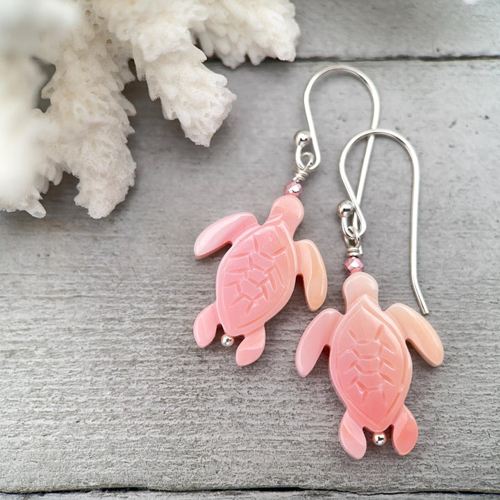 Sea Turtle Earrings - Cultured Recycled Faux "Sea Glass" Tortuga - Solid 925 Sterling Silver - Choose Your Color - Tropical Beach Vibes - SunlightSilver