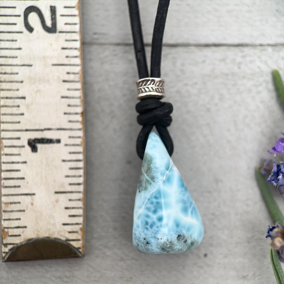 Larimar and Freshwater Pearl Necklace - Dominican Larimar Vegan Cord Necklace - Ocean Inspired Gift - SunlightSilver