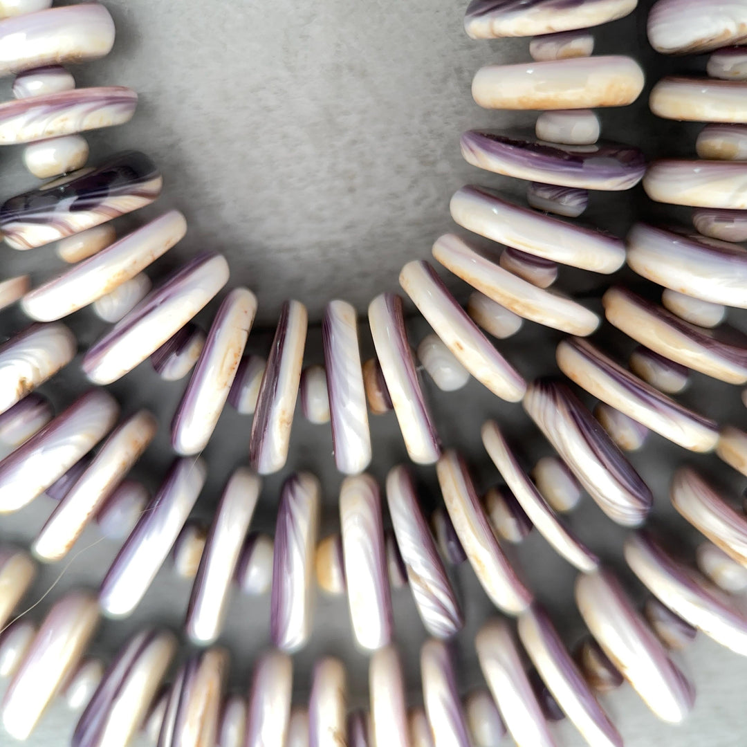 Purple Wampum Quahog Shell Flower, Beads, and Navajo Pearls Necklace - SunlightSilver