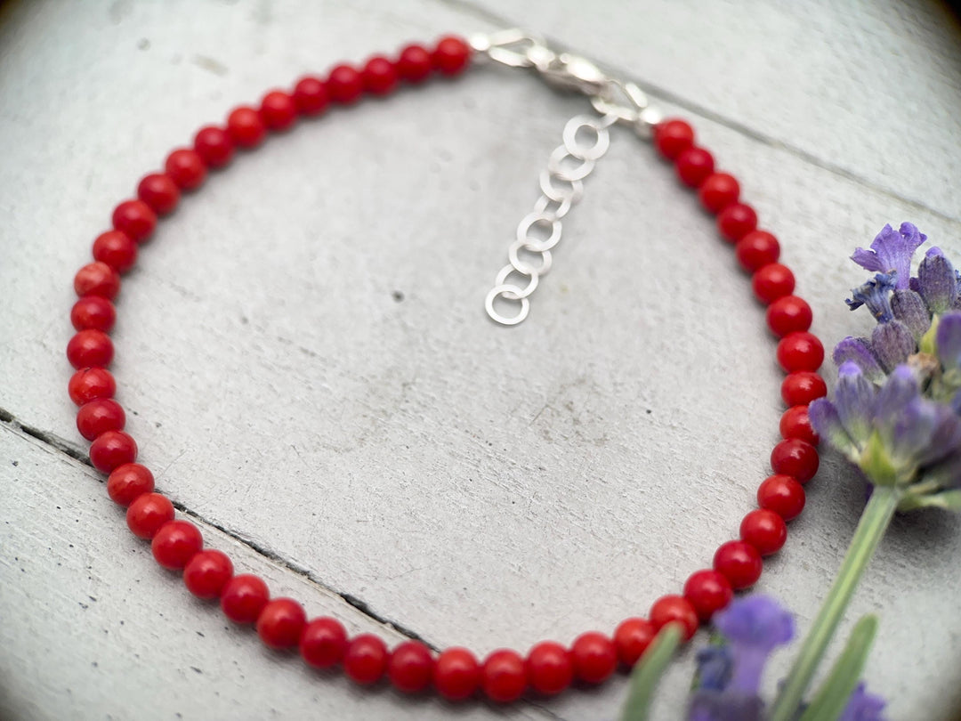 White Coral Beaded Necklace - Solid 925 Sterling Silver - Adjustable 16 to 18 inches - SunlightSilver